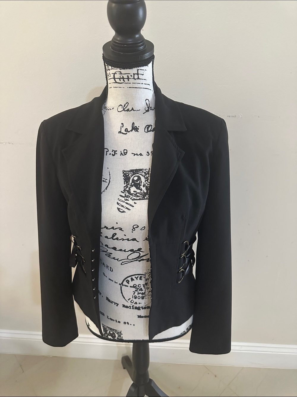 Black Women's Lace-Up Side Blazer Jacket - Classic Tailored Fit